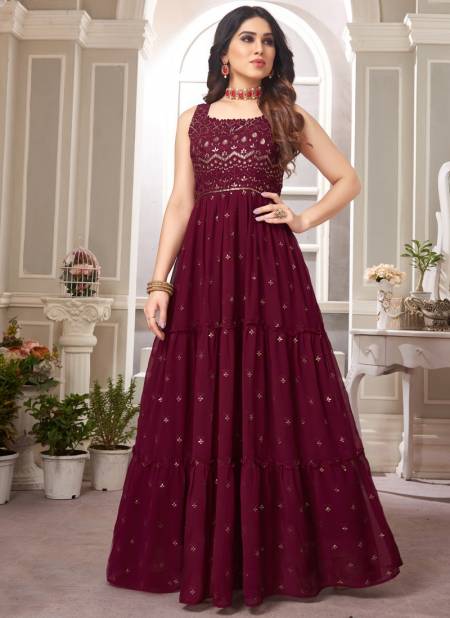 Wine Colour N F GOWN 020 Heavy Festive Wear Designer Readymade Collection N F G 639 WINE